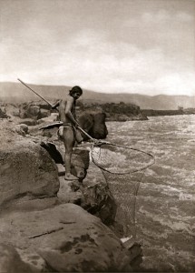 Dip netting near Celilo Falls, where Indians have fished for the royal chinook salmon for thousands of years before Lewis and Clark witnessed it.